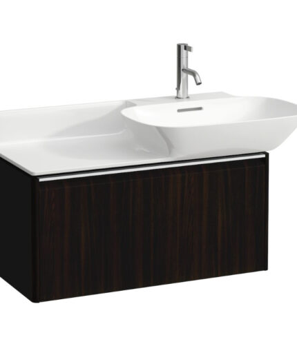 Laufen Ino Base 1 Drawer Vanity Unit With Countertop Basin Shelf Right - 770mm X 350mm - Dark Brown Elm - 1TH Aluminium Handle Strip