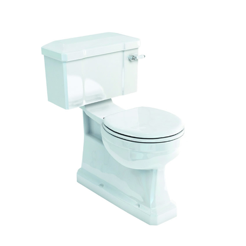S trap Close Coupled Toilet, Cistern, Gloss White Soft Close Seat P18