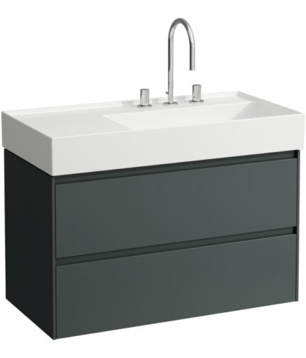 Laufen Kartell 2 Drawers Wall Hung Vanity Unit With Left Shelf Basin - 900mm Wide - 3 Tap Hole - Traffic Grey