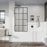 Roman Showering Liberty FiXed Bath Screen - 10mm Glass - 1500mm X 800mm - Matt Black Grid